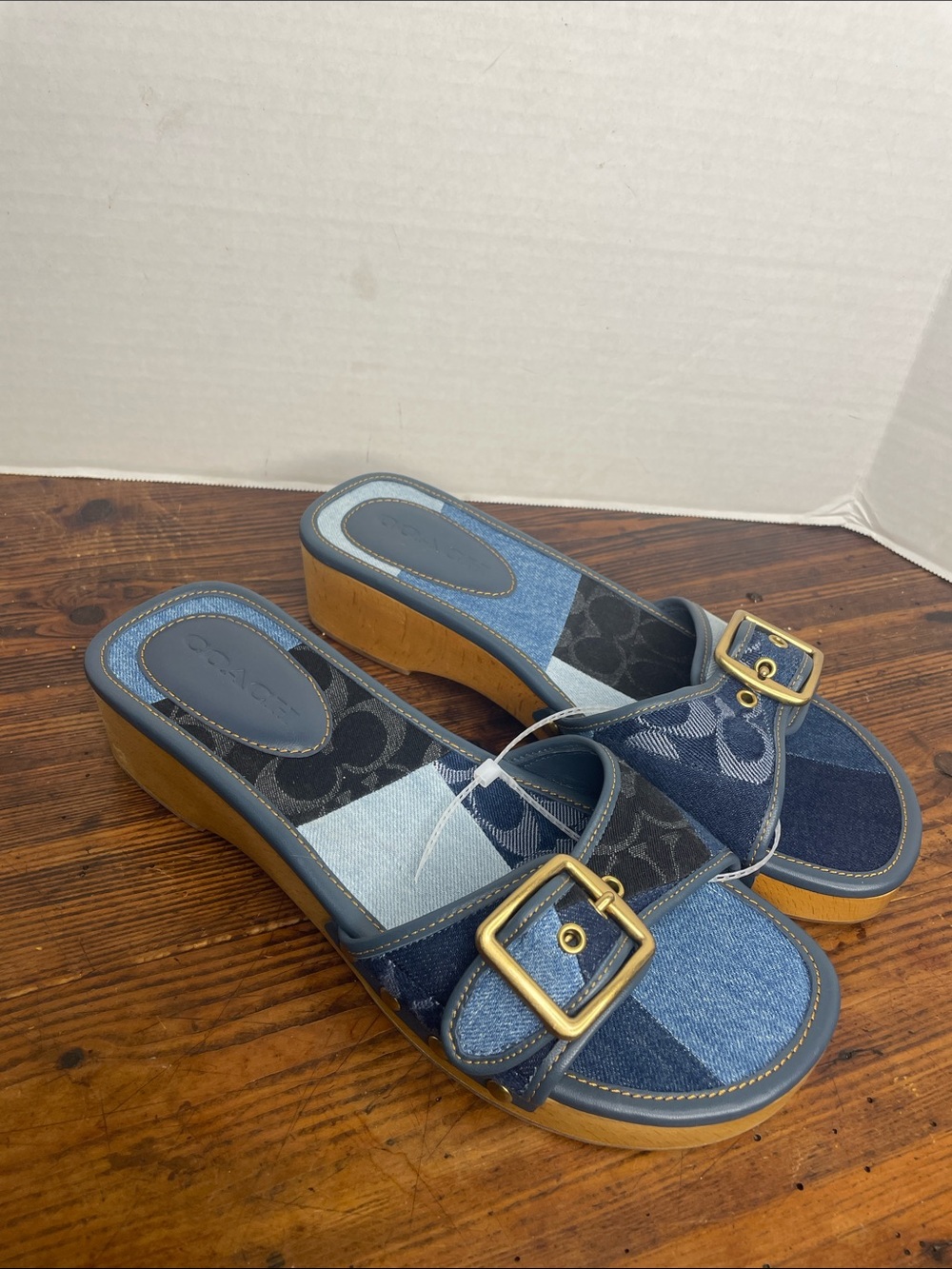 Coach Margot Patchwork Denim Signature Clog Sandals NWT